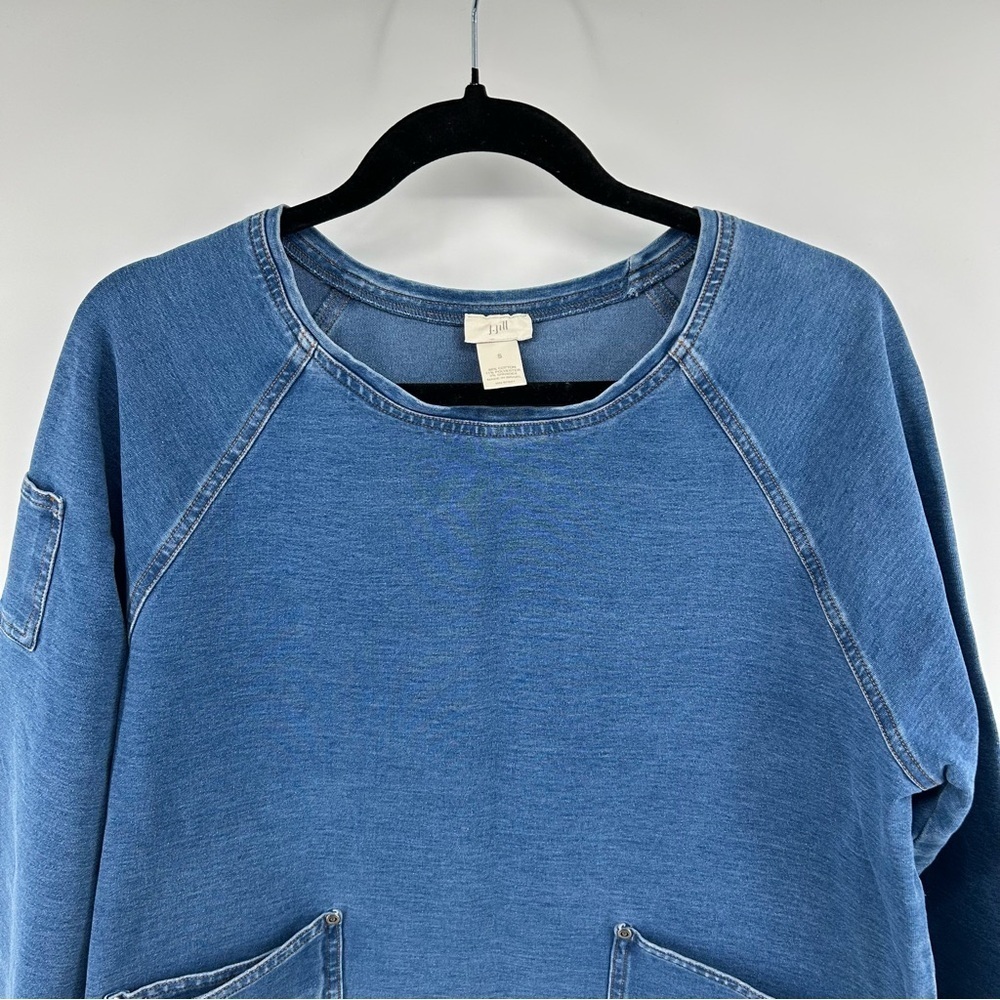 J.Jill Denim Look Knit Pullover Top Patch Pockets Casual Relaxed Fit Size S - Picture 4 of 7